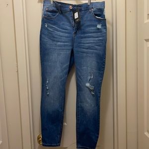 Fashion Nova Out on the town ripped skinny jeans medium blue wash size 14